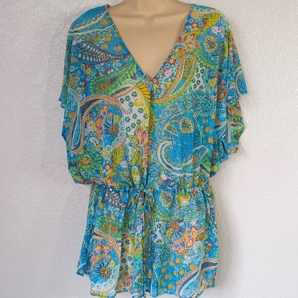 Lauren Ralph Lauren Size L Cover Up Carnivale Paisley Mesh Tunic Drop Waist - Picture 2 of 9